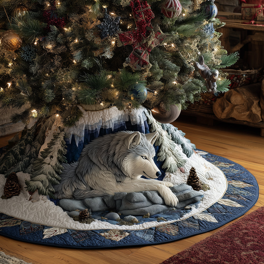 Frost Wolf Den Christmas Quilted Tree Skirt-Myprintsy