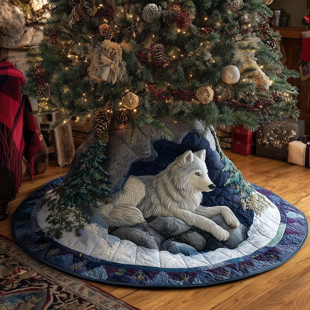 Frost Wolf at Dawn Christmas Quilted Tree Skirt-Myprintsy