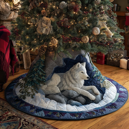 Frost Wolf at Dawn Christmas Quilted Tree Skirt-Myprintsy