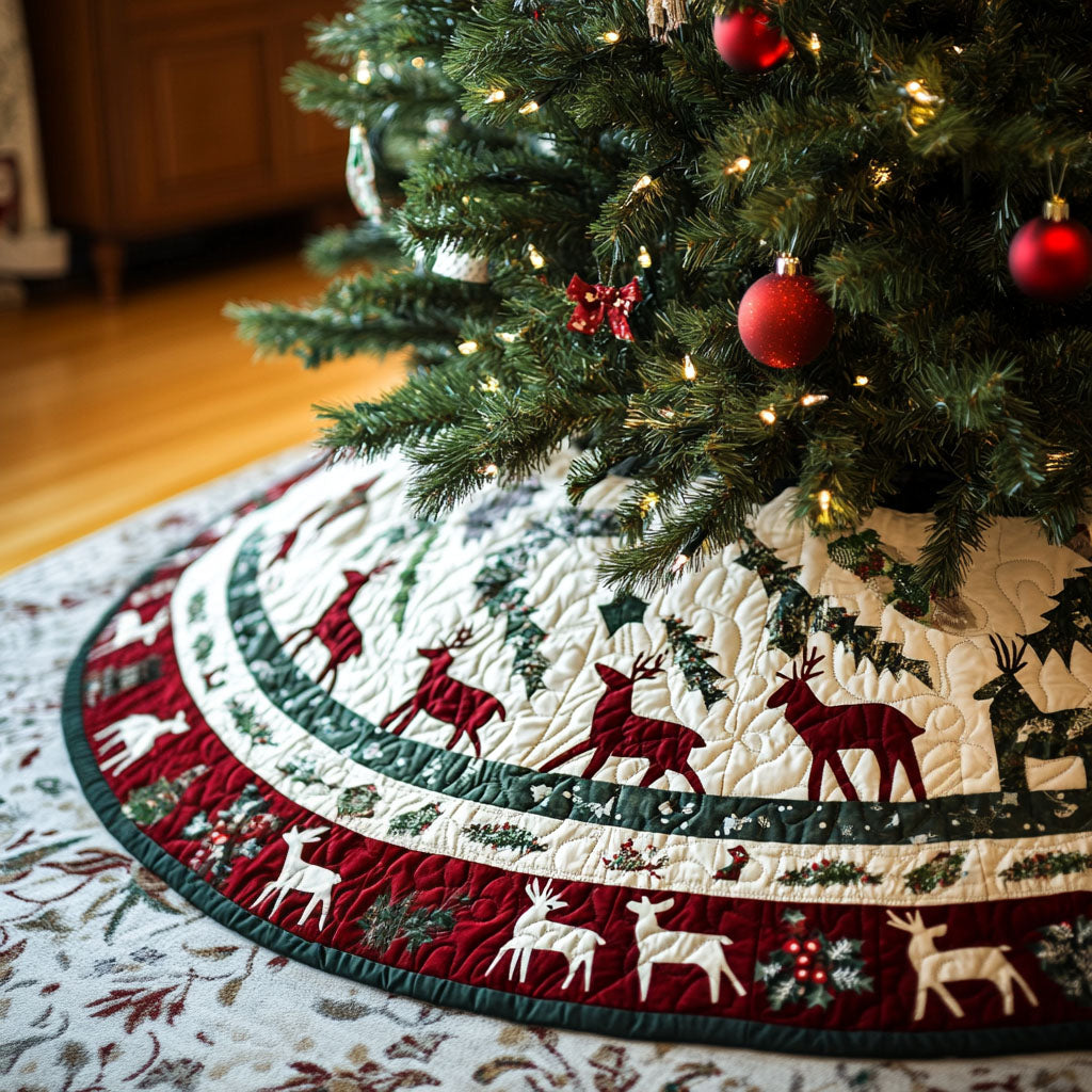 Frosted Forest Gathering Quilted Christmas Tree Skirt-Myprintsy