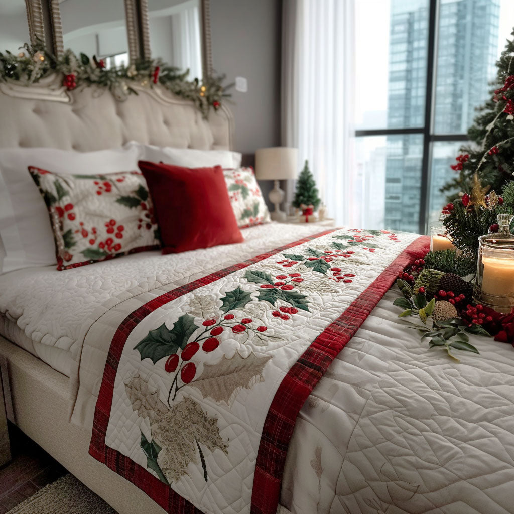 Frosted Holly Trail Quilted Bed Runner VTQ-Myprintsy