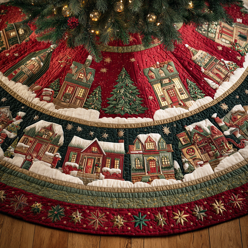 Frosted Pine Circle Christmas Quilted Tree Skirt TD-Myprintsy