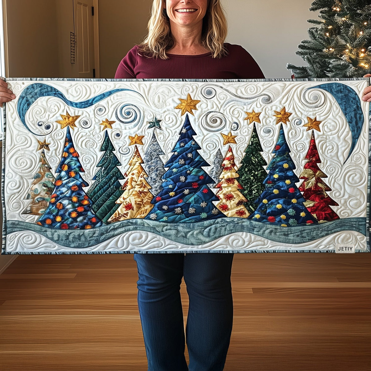 Frosted Pinescape Quilted Table Runner VTQ-Myprintsy