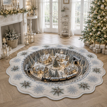 Frosted Railway Village Custom Shape Area Rug VTQ-Myprintsy