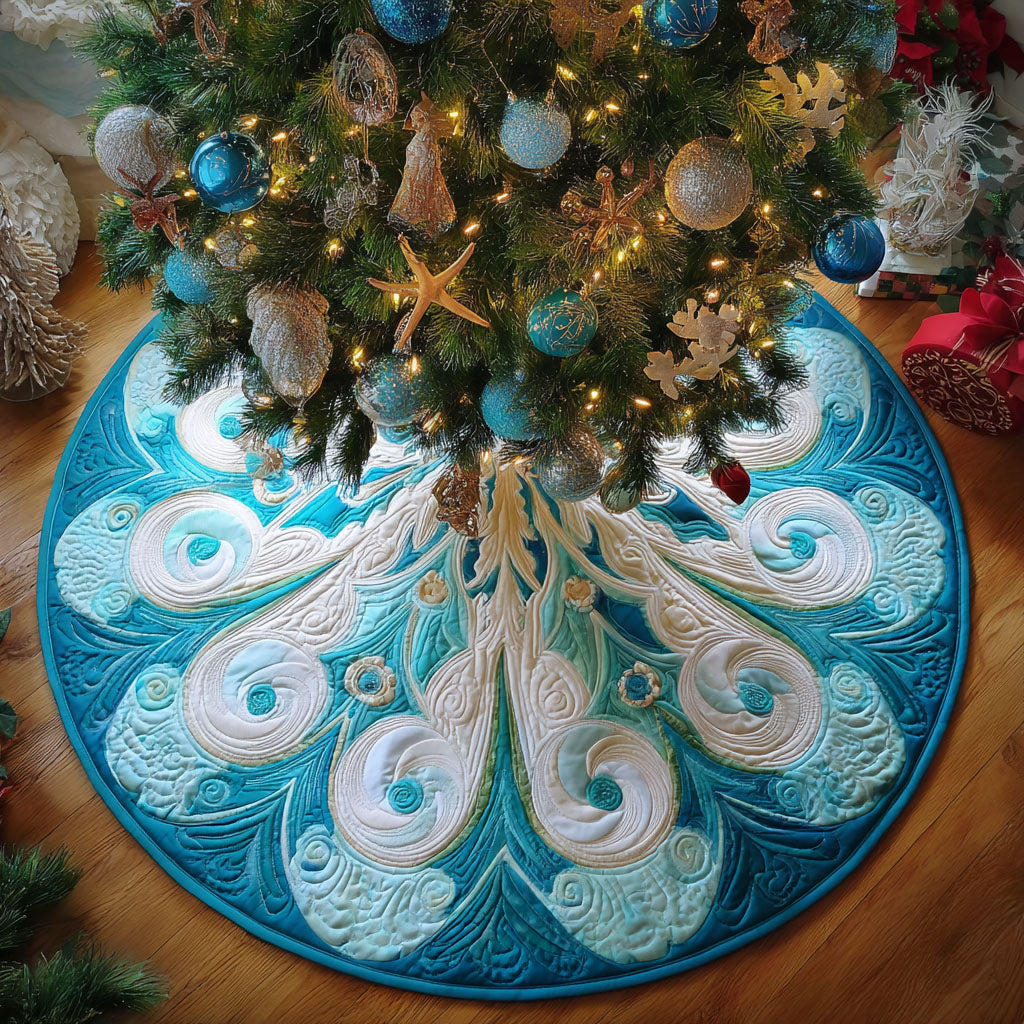 Frosted Waves Christmas Quilted Tree Skirt-Myprintsy