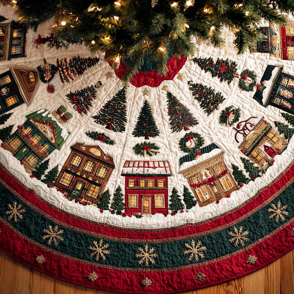 Frostlight Forest Path Christmas Quilted Tree Skirt TD-Myprintsy