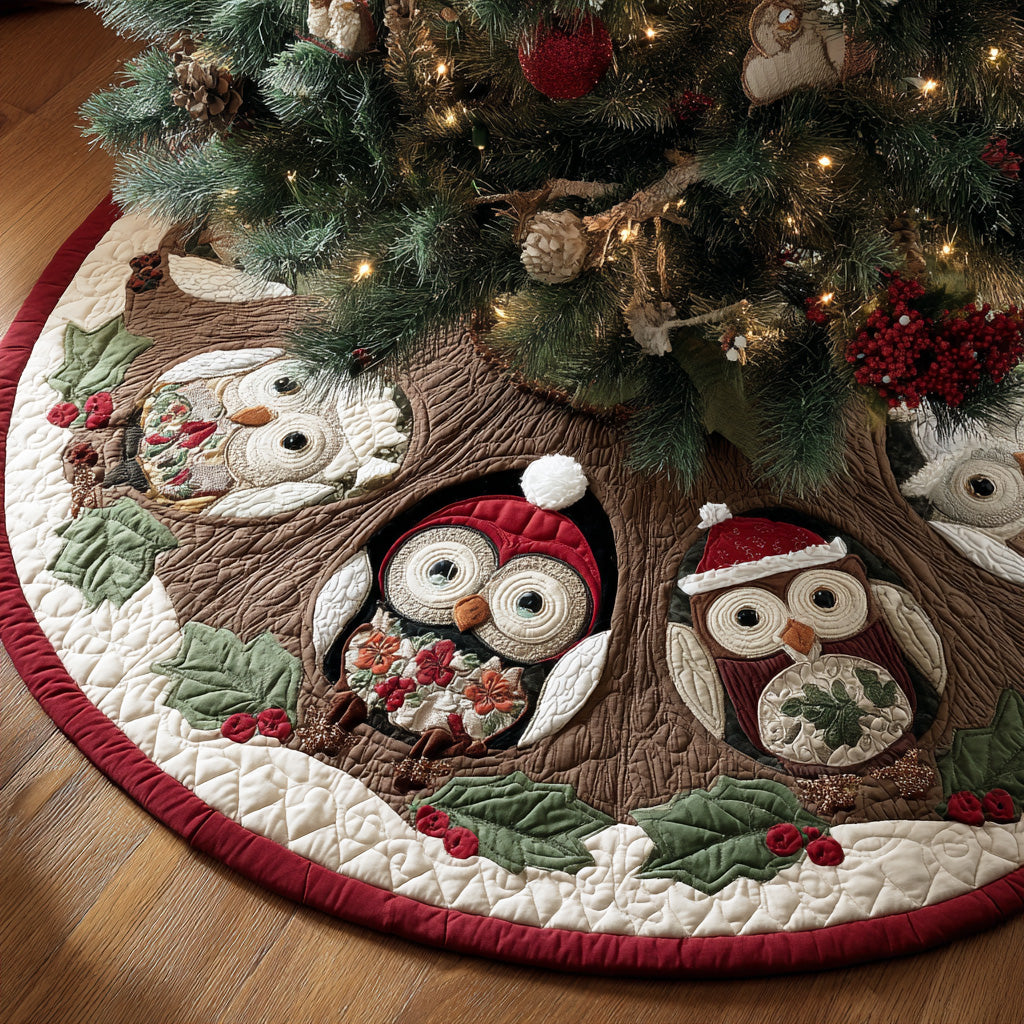 Frostlight Owl Cheer Christmas Quilted Tree Skirt TD-Myprintsy