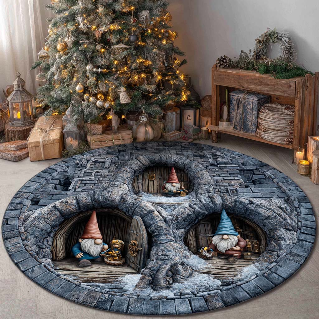 Frosty Blue Gnome Den Round Carpet VTQ-Myprintsy