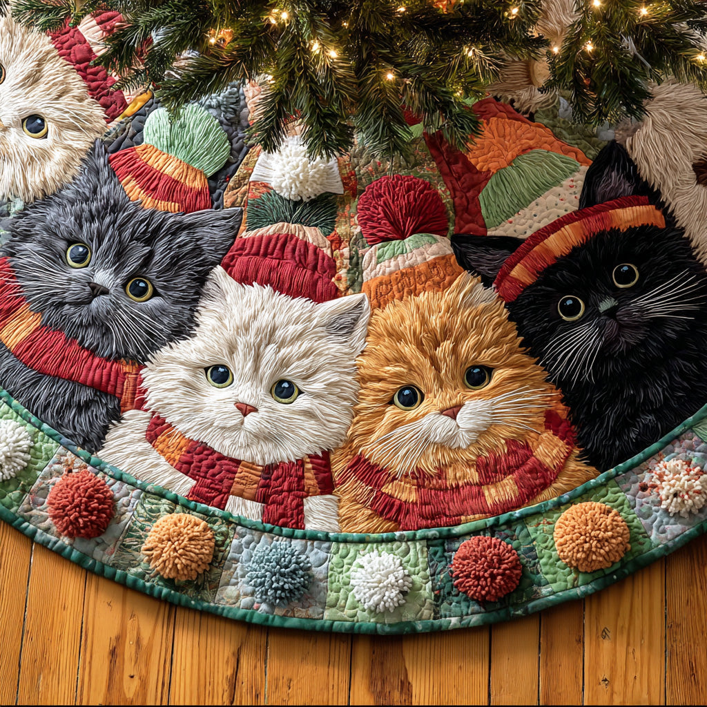 Frosty Cat Glow Christmas Quilted Tree Skirt TD-Myprintsy