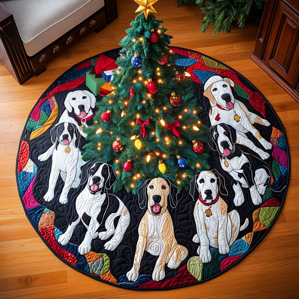Frosty Dane Dreams Christmas Quilted Tree Skirt-Myprintsy