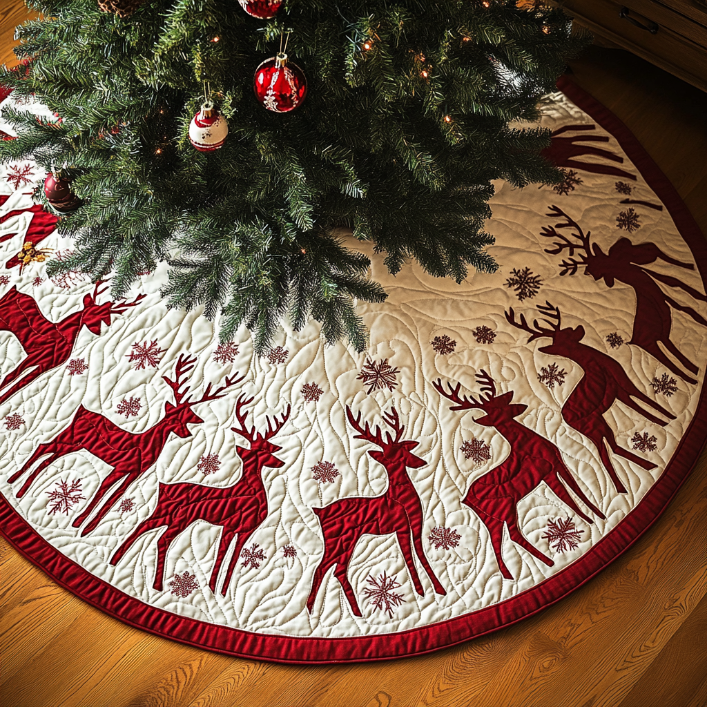 Frosty Forest Flight Christmas Quilted Tree Skirt-Myprintsy