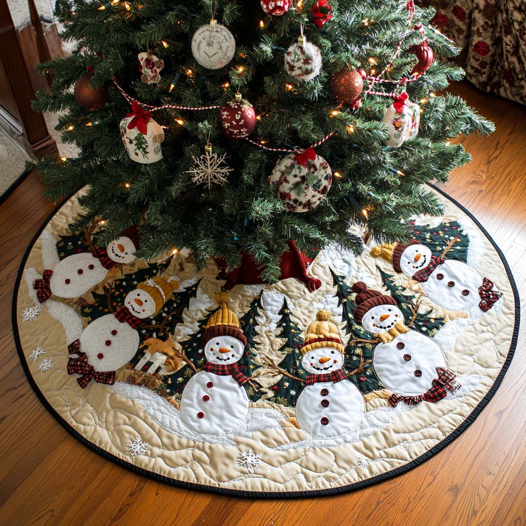 Frosty Friends Christmas Quilted Tree Skirt-Myprintsy