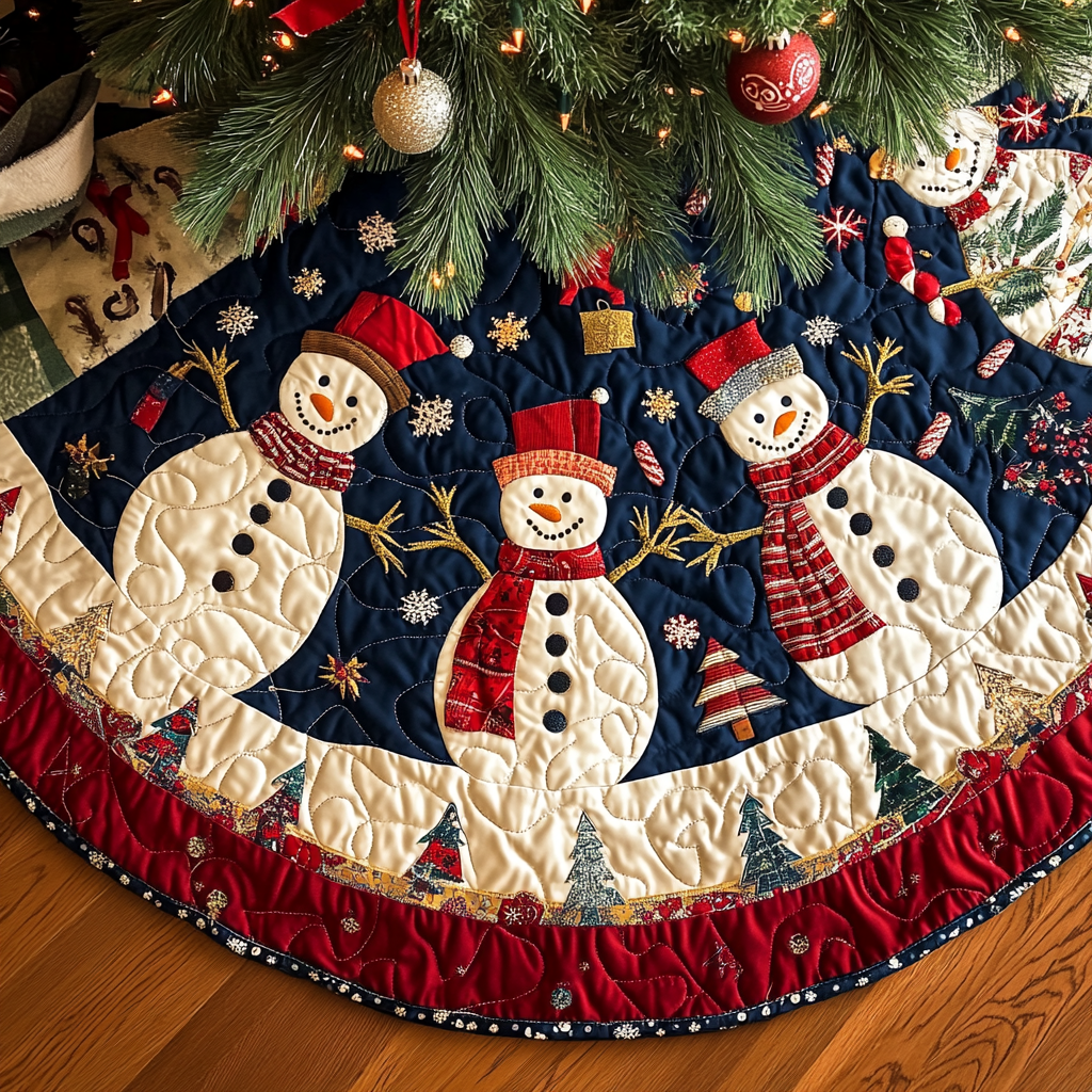 Frosty Frolic Christmas Quilted Tree Skirt-Myprintsy