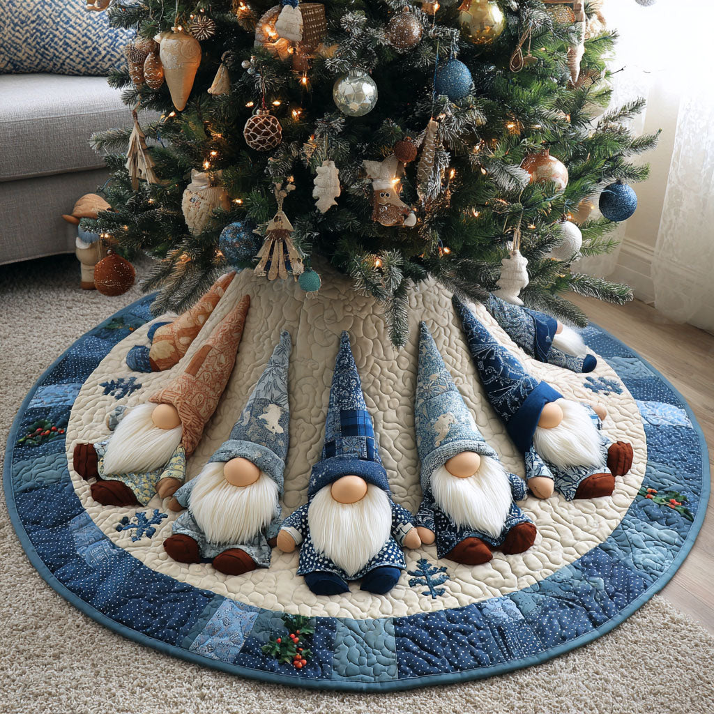 Frosty Gnome Dreams Christmas Quilted Tree Skirt-Myprintsy