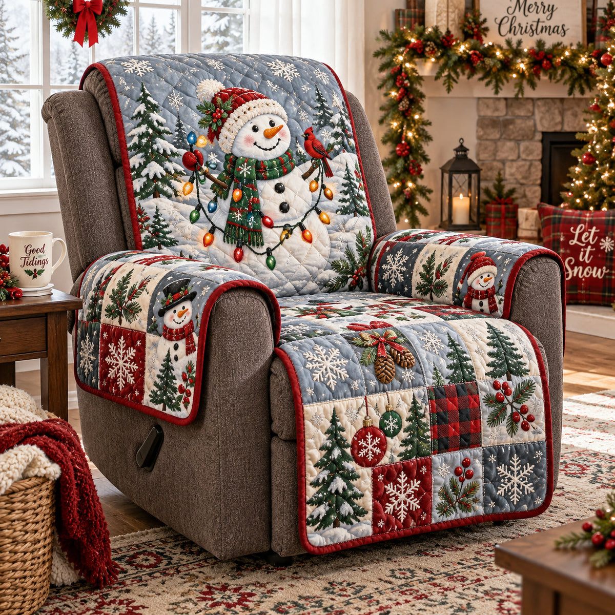 Frosty Holiday Patch Quilted Sofa Cover VTQ-Myprintsy