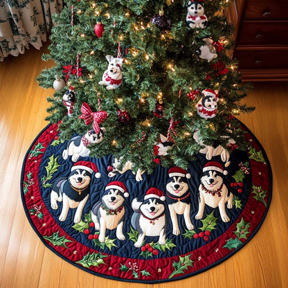 Frosty Husky Christmas Quilted Tree Skirt-Myprintsy