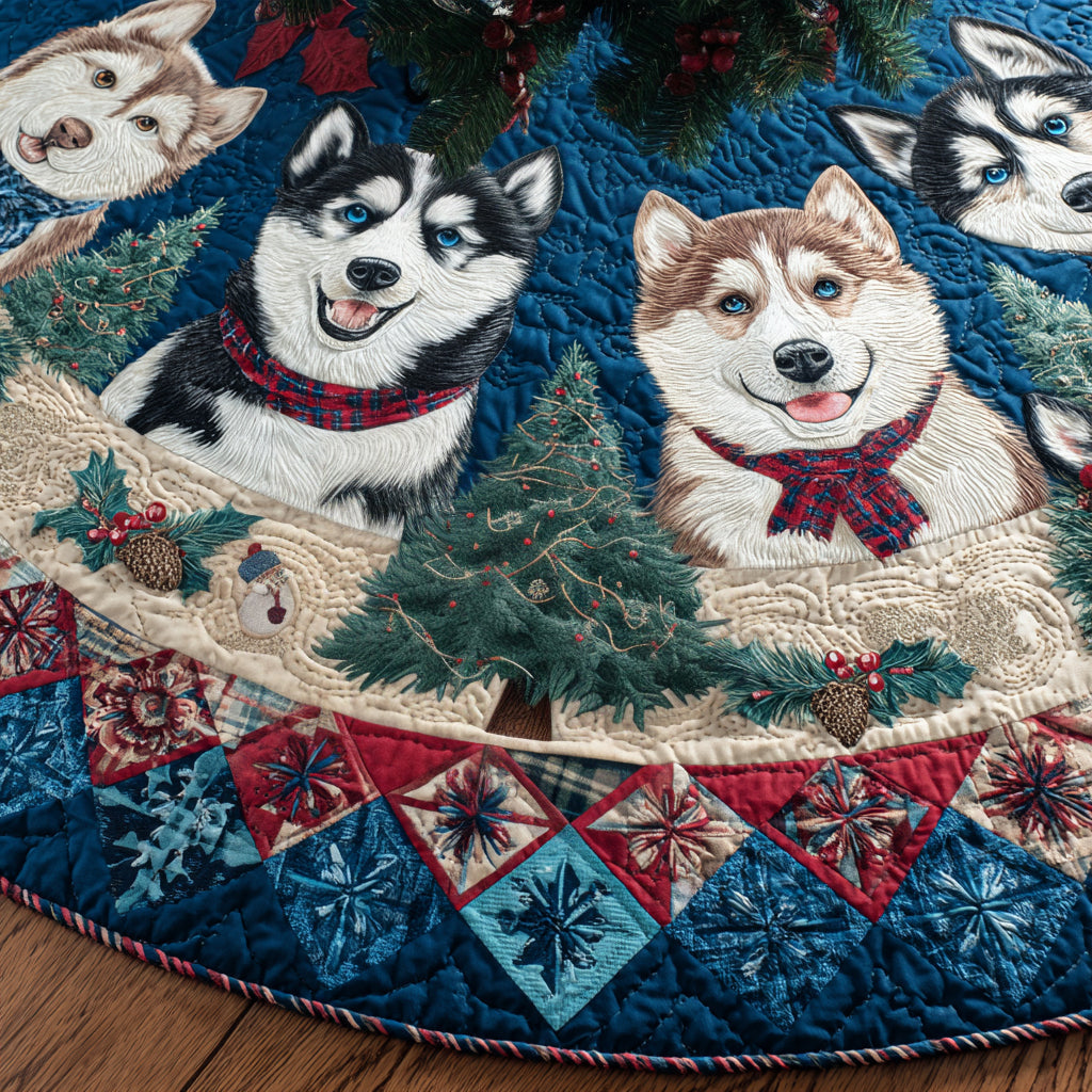 Frosty Husky Dreams Quilted Christmas Tree Skirt VTQ-Myprintsy