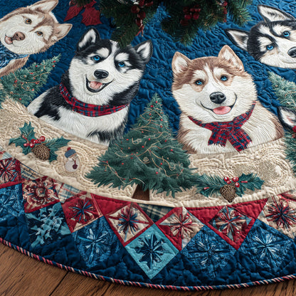Frosty Husky Dreams Quilted Christmas Tree Skirt VTQ-Myprintsy