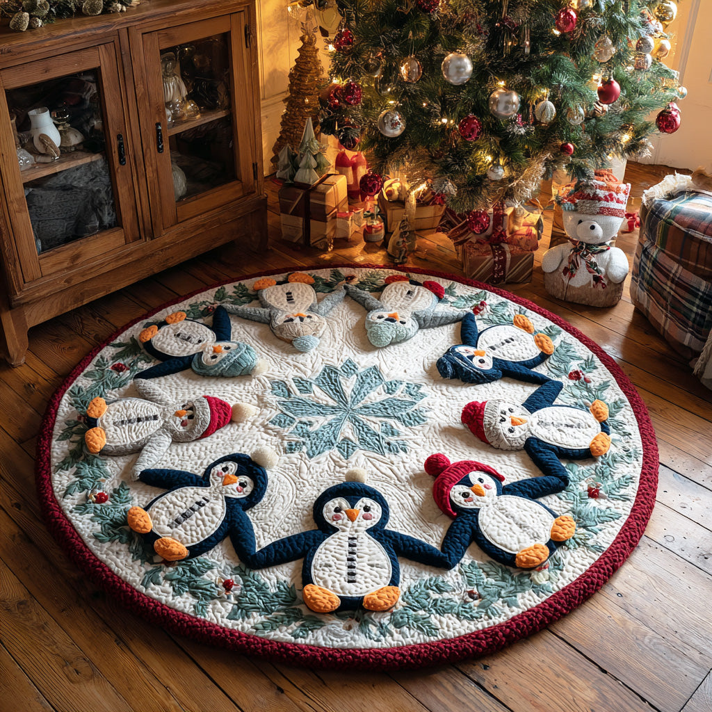 Frosty Penguin Friends Quilted Round Mat VTQ-Myprintsy