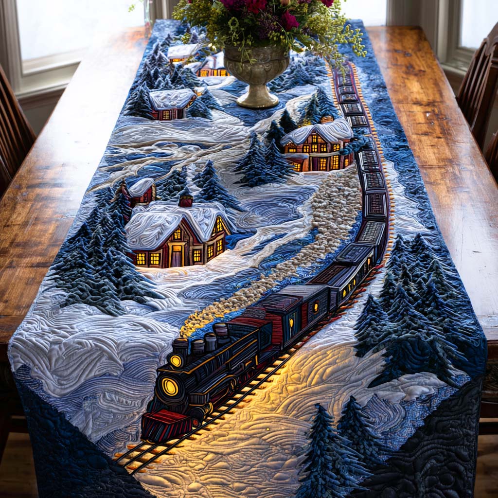 Frosty Train Lights Quilted Table Runner VTQ-Myprintsy