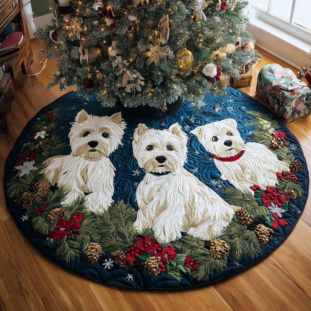 Frosty Westie Dreams Quilted Christmas Tree Skirt-Myprintsy