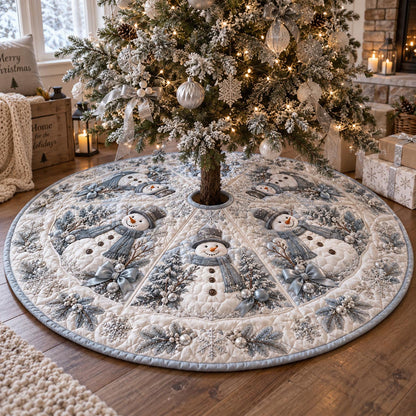 Frosty White Snowmen Christmas Quilted Tree Skirt VTQ-Myprintsy