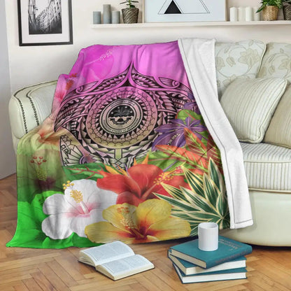 Fsm Polynesian Premium Blanket - Manta Ray Tropical Flowers-Myprintsy