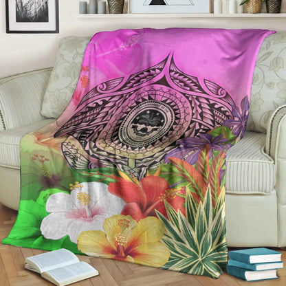 Fsm Polynesian Premium Blanket - Manta Ray Tropical Flowers-Myprintsy