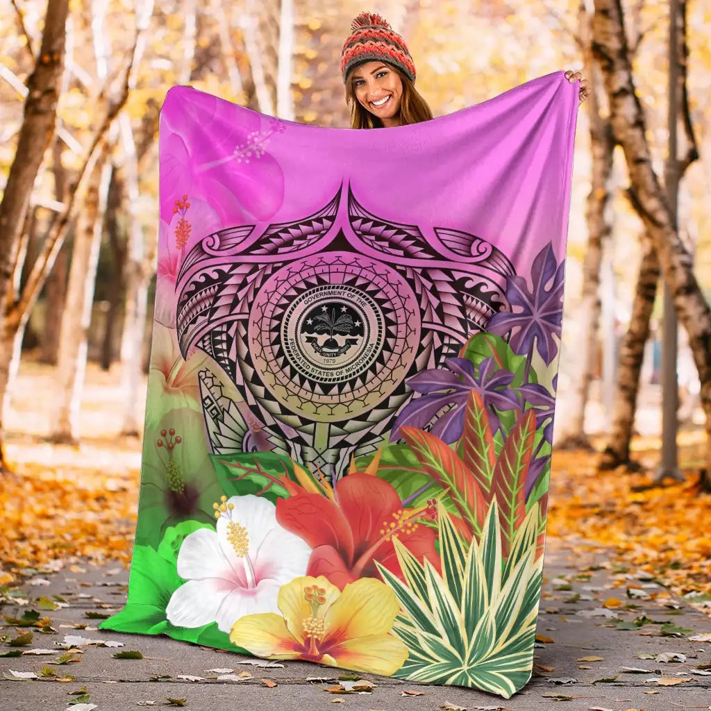 Fsm Polynesian Premium Blanket - Manta Ray Tropical Flowers-Myprintsy