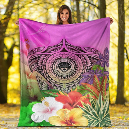 Fsm Polynesian Premium Blanket - Manta Ray Tropical Flowers-Myprintsy
