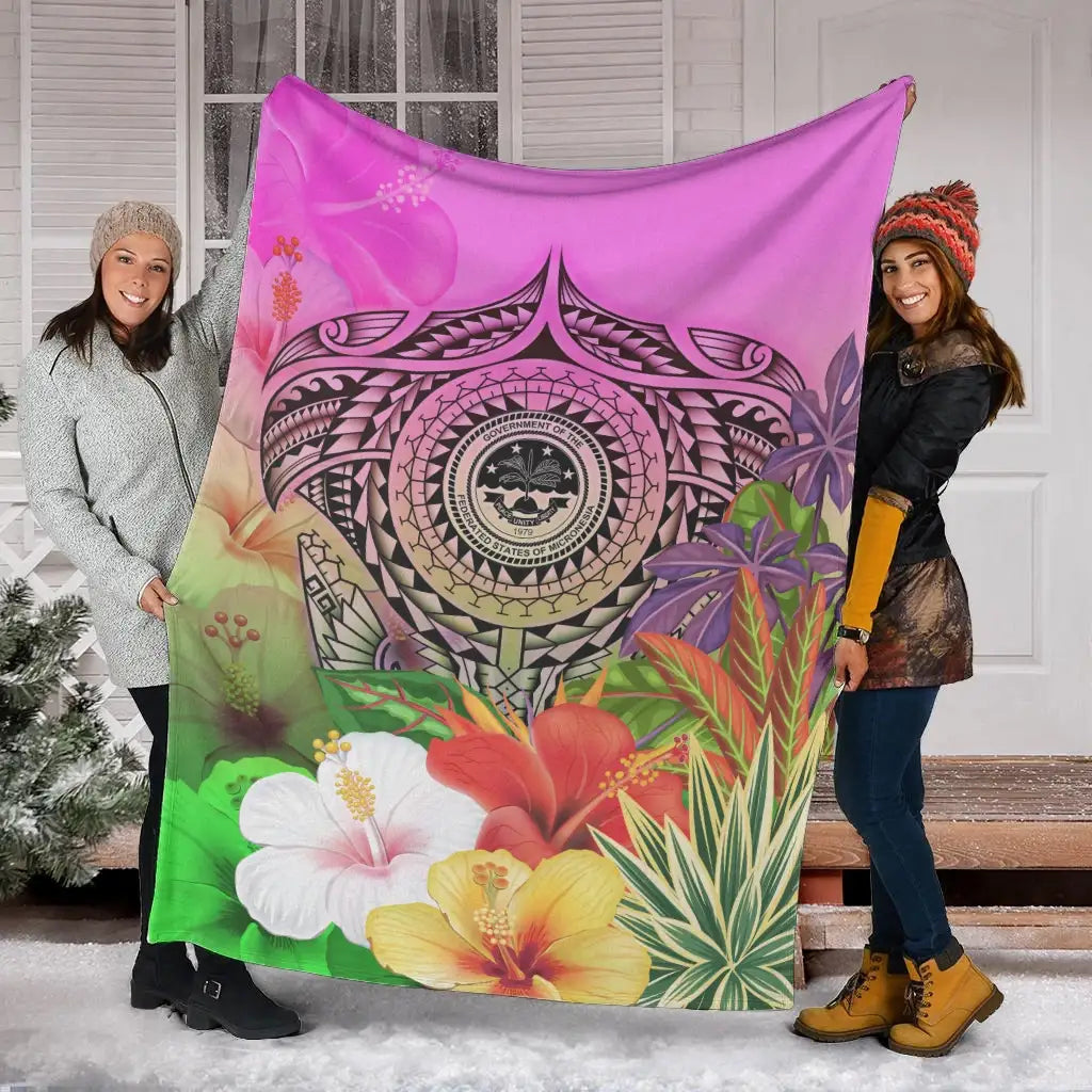 Fsm Polynesian Premium Blanket - Manta Ray Tropical Flowers-Myprintsy