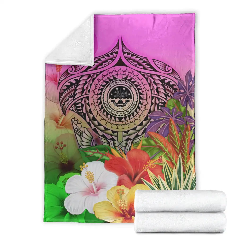 Fsm Polynesian Premium Blanket - Manta Ray Tropical Flowers-Myprintsy