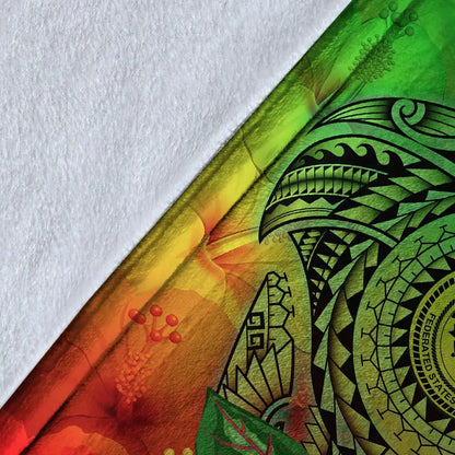 Fsm Polynesian Premium Blanket - Manta Ray Tropical Flowers (Green)-Myprintsy