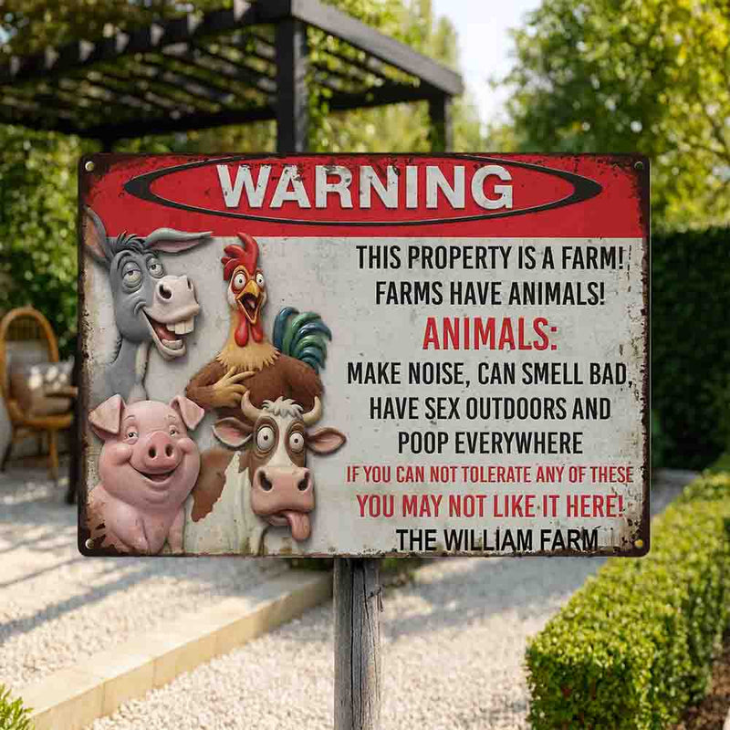 Funny Farm Sign with Animals - Personalized Farm Metal Sign-Myprintsy
