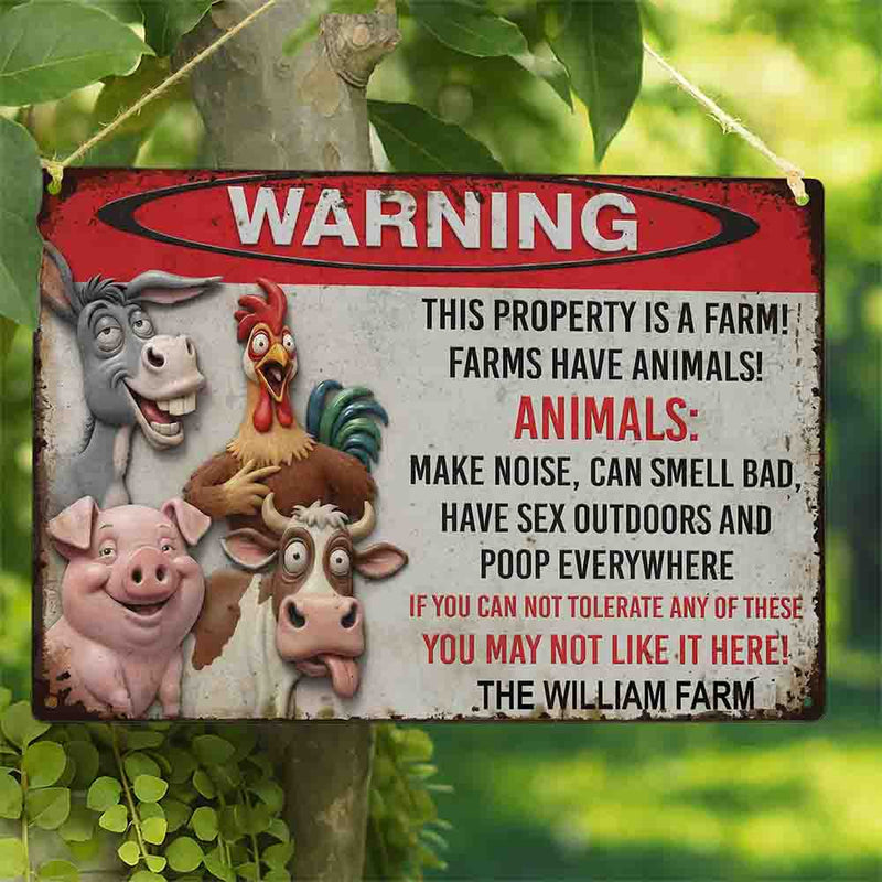 Funny Farm Sign with Animals - Personalized Farm Metal Sign-Myprintsy