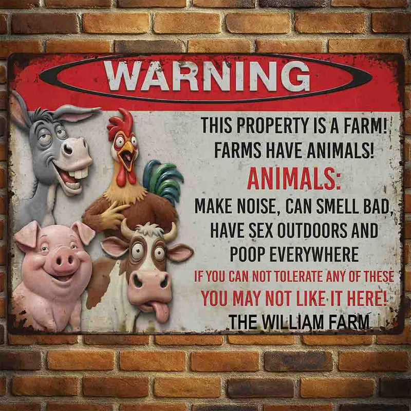 Funny Farm Sign with Animals - Personalized Farm Metal Sign-Myprintsy
