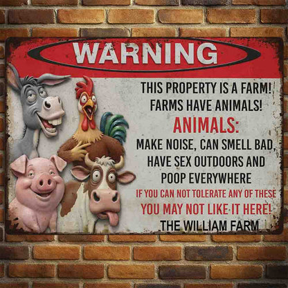 Funny Farm Sign with Animals - Personalized Farm Metal Sign-Myprintsy