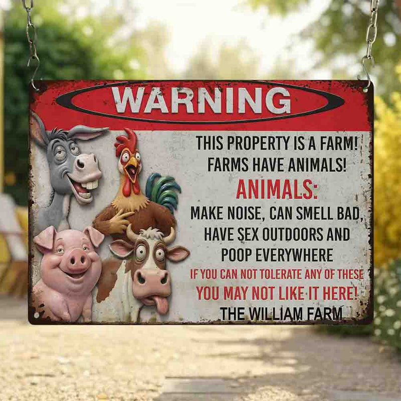 Funny Farm Sign with Animals - Personalized Farm Metal Sign-Myprintsy
