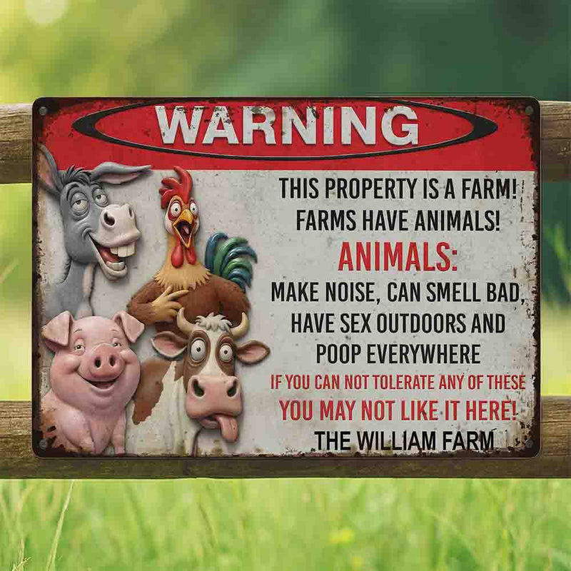 Funny Farm Sign with Animals - Personalized Farm Metal Sign-Myprintsy
