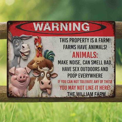 Funny Farm Sign with Animals - Personalized Farm Metal Sign-Myprintsy