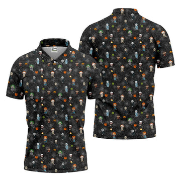 Funny Horror Character Black Golf Polo Shirt, Horror Movie Shirt, Halloween Golf Shirt, Fun Golf Polos For Men-Myprintsy