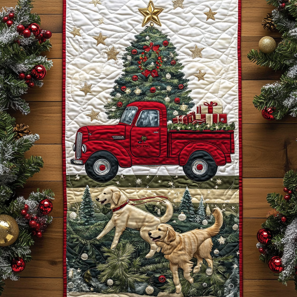 Furry Friends Christmas Trail Quilted Table Runner VTQ-Myprintsy