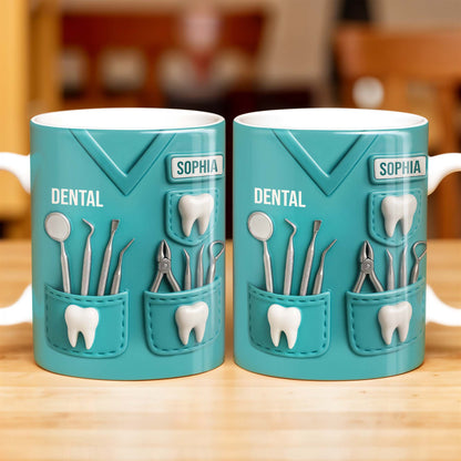 Dental Coffee Mug Featuring Dental Equipment Designs - Personalized Coffee Mug