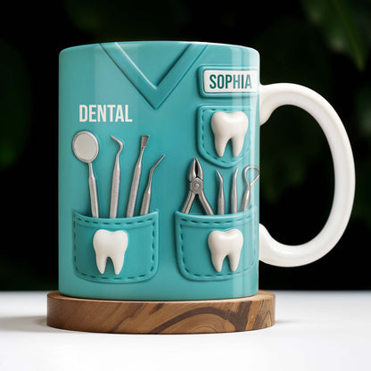 Dental Coffee Mug Featuring Dental Equipment Designs - Personalized Coffee Mug