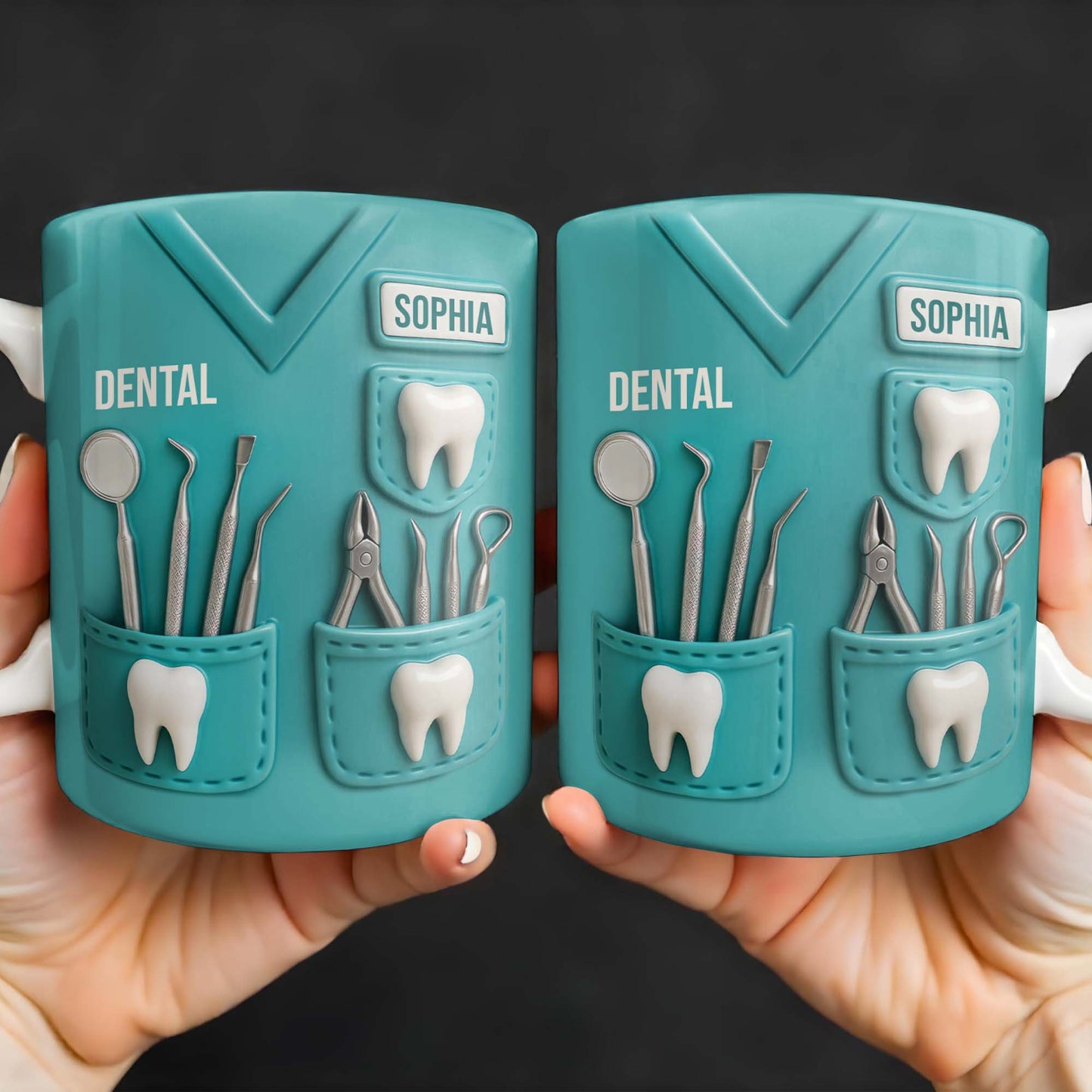 Dental Coffee Mug Featuring Dental Equipment Designs - Personalized Coffee Mug