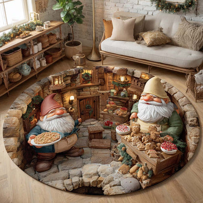 Garden Shelf Gnome Pit Round Carpet VTQ-Myprintsy