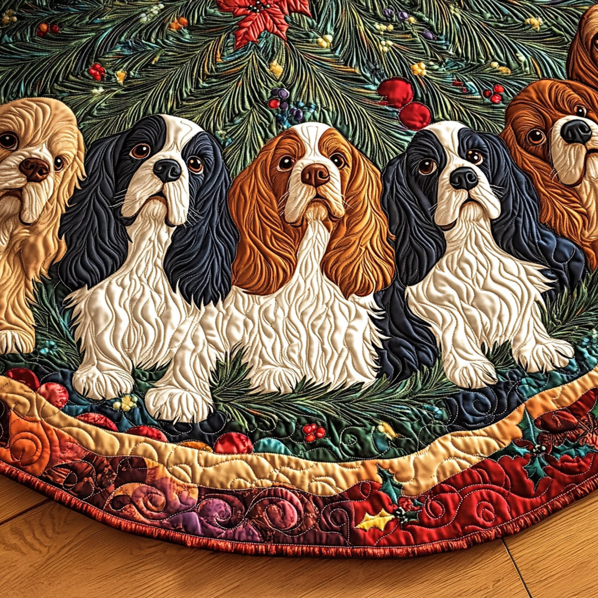 Garden Spaniel Quilted Christmas Tree Skirt-Myprintsy
