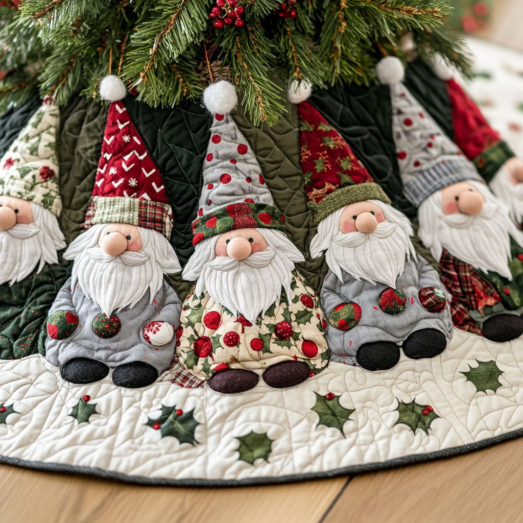 Garland Gnomes Quilted Christmas Tree Skirt-Myprintsy