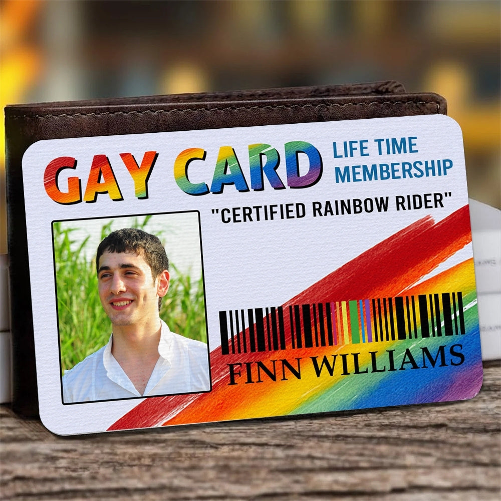 Gay Card, Certified Rainbow Rider - Personalized Aluminum Wallet Card-Myprintsy