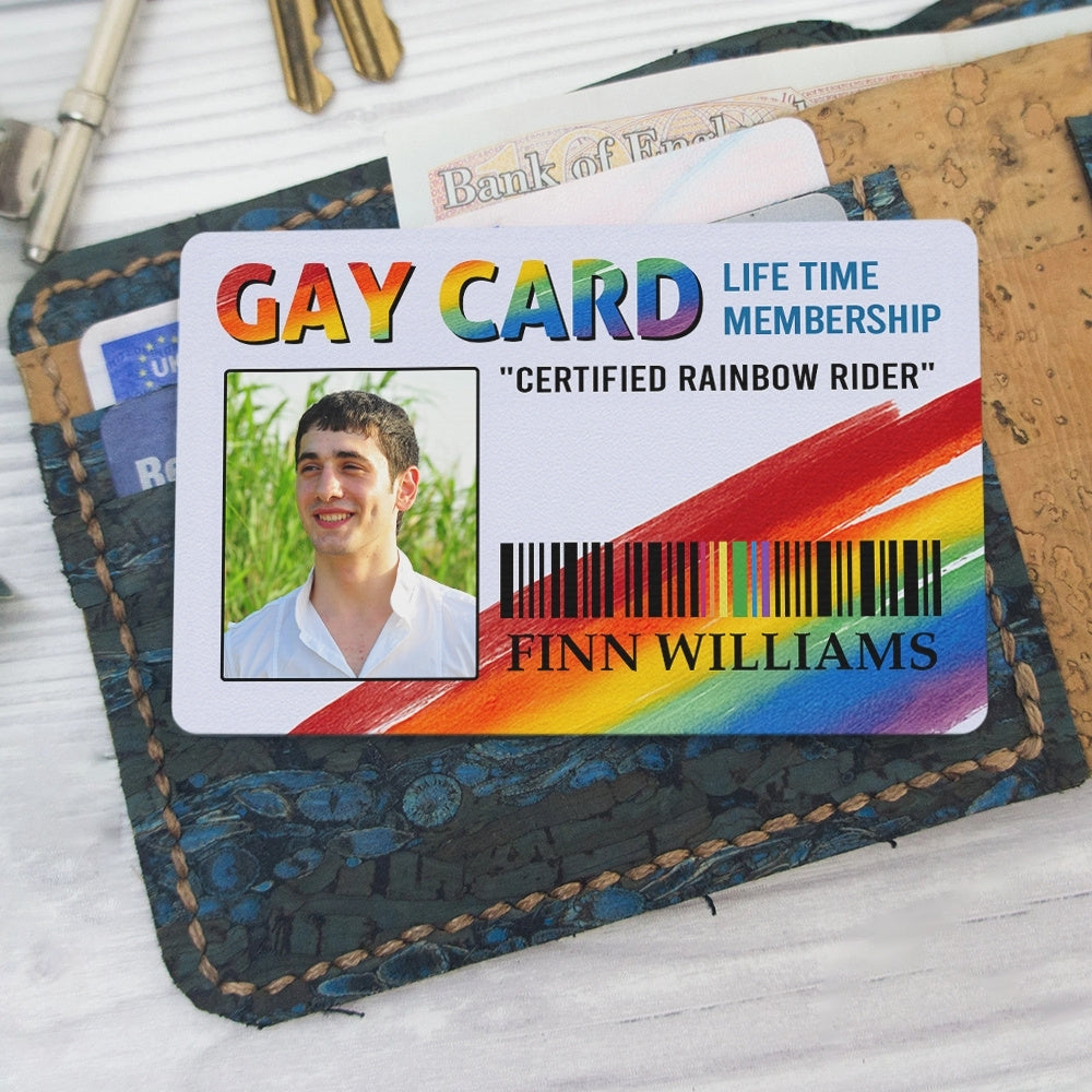 Gay Card, Certified Rainbow Rider - Personalized Aluminum Wallet Card-Myprintsy